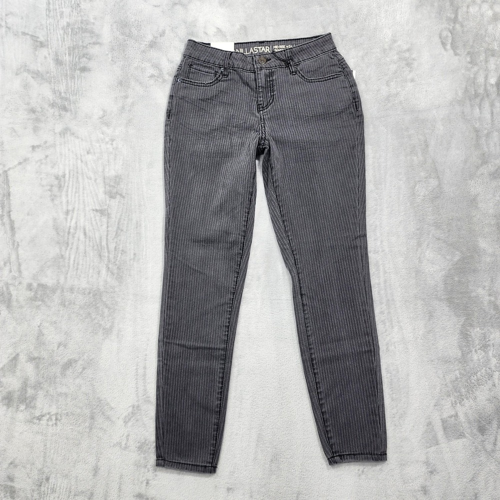 NEW Vanilla Star Jeans Womens 3 Juniors Gray Pinstripe Mid Rise Skinny Stretch
